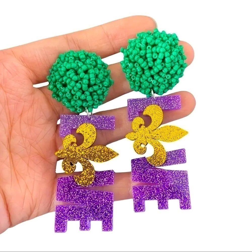 Mardi Gras Fleur De Lis Love Earrings